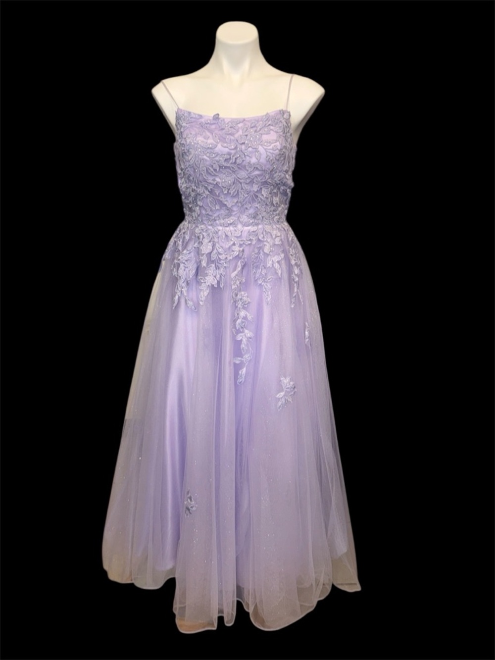 Adora Design Lilac Formal Tulle Dress with Floral Lace Bodice